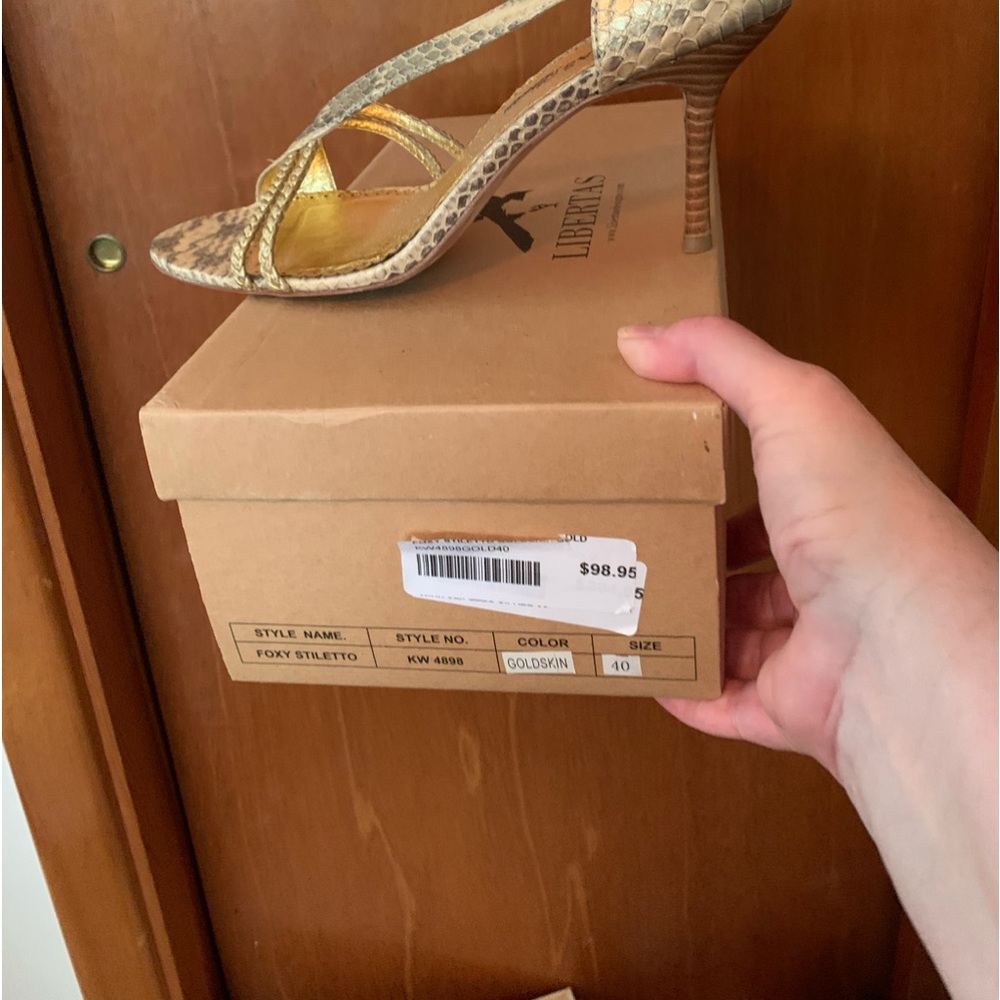 Gold snake skin straps sandals